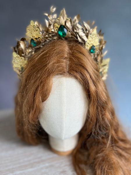Golden and emerald flower crown