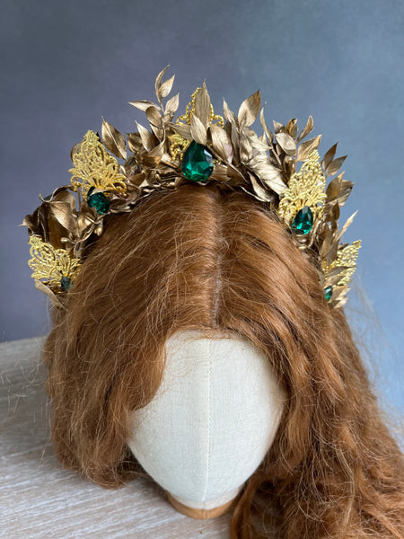 Golden and emerald flower crown