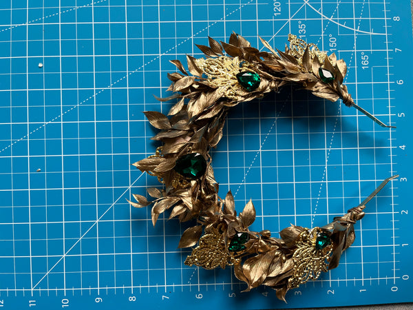 Golden and emerald flower crown