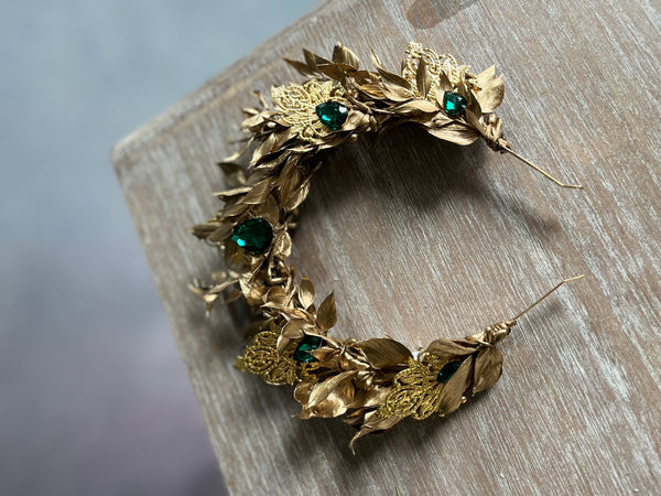 Golden and emerald flower crown