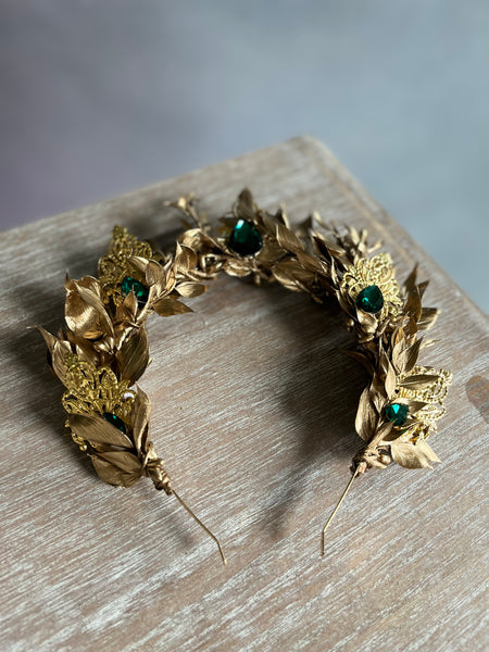 Golden and emerald flower crown