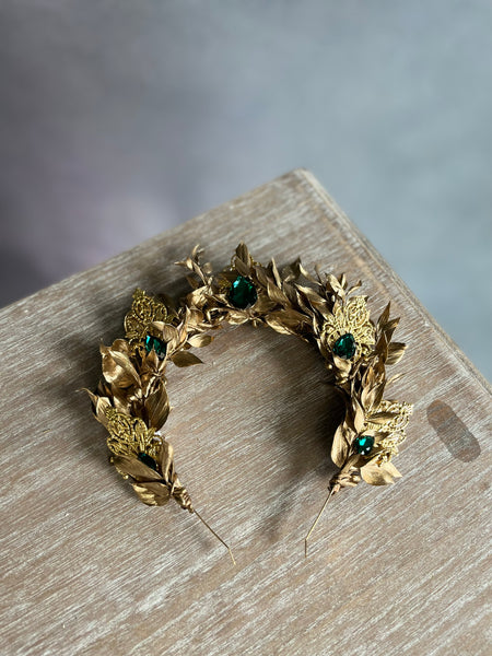 Golden and emerald flower crown