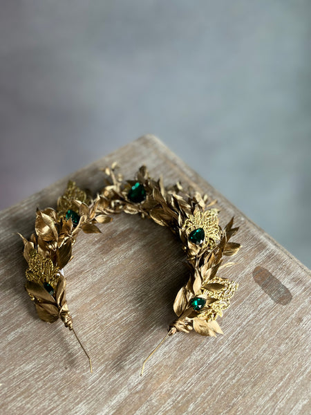 Golden and emerald flower crown