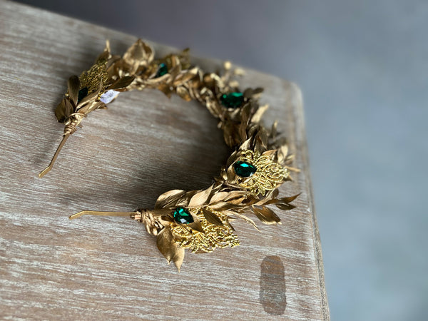 Golden and emerald flower crown