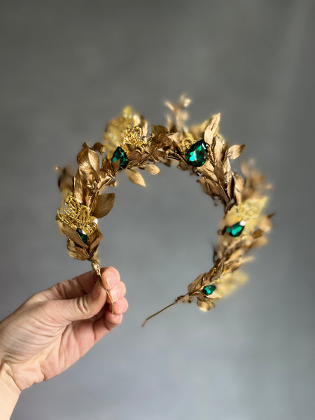 Golden and emerald flower crown