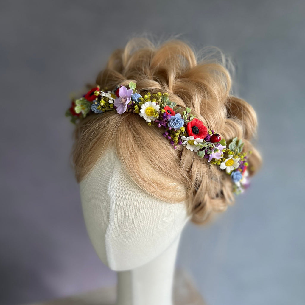 Meadow poppy flower hair crown