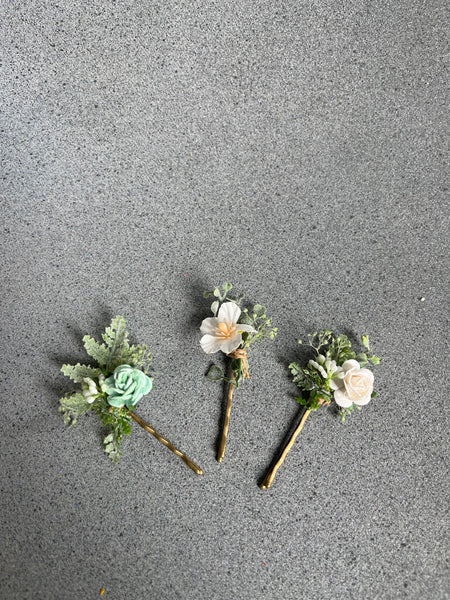 Sage green and white hairpins