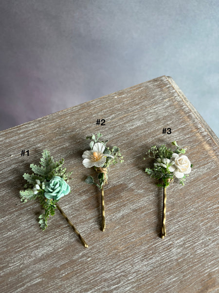 Sage green and white hairpins