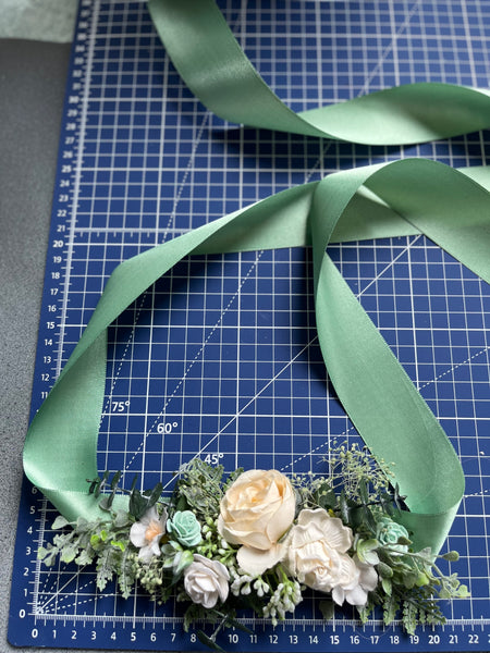 White and sage green flower belt