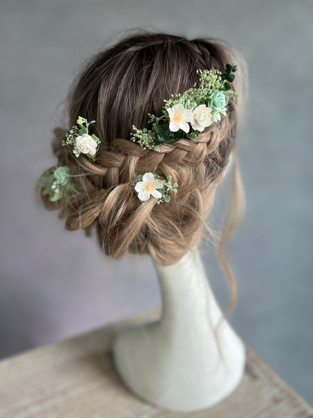 Sage green and white hairpins