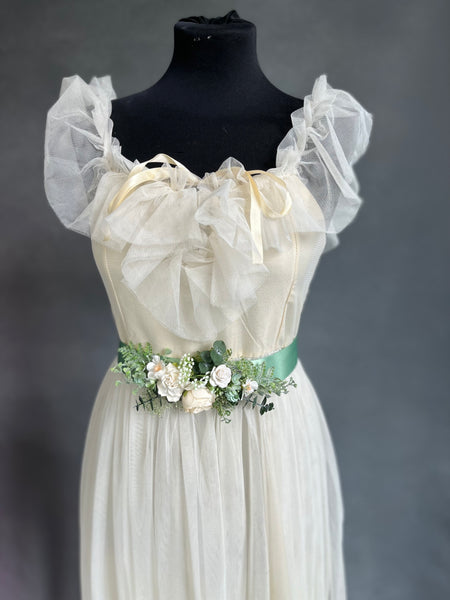 White and sage green flower belt