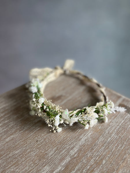 White bridal flower crown