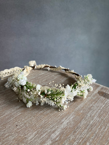 White bridal flower crown