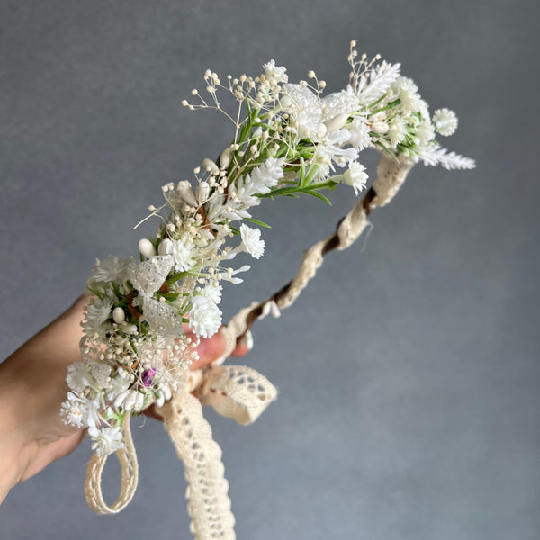 White bridal flower crown