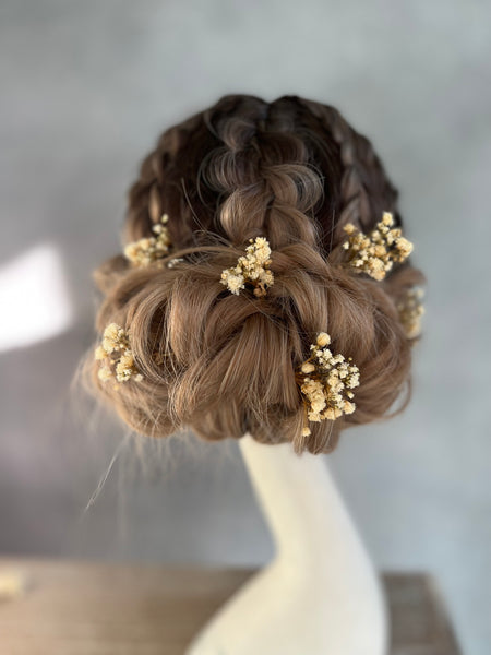 Preserved baby's breath flower hairpins