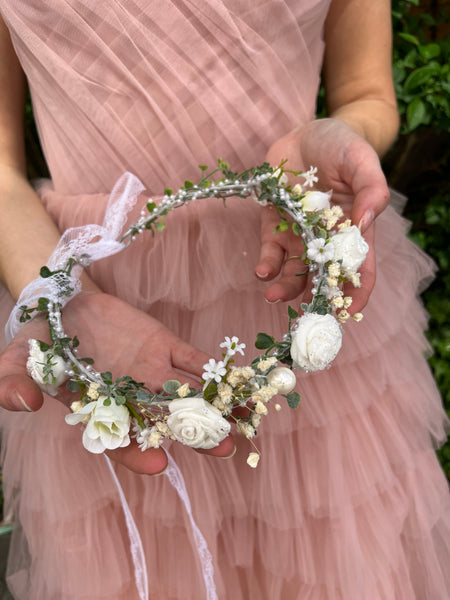 White wedding flower crown