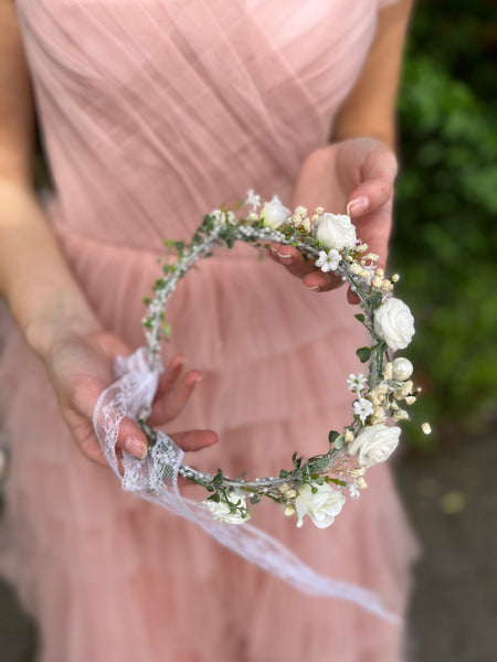 White wedding flower crown