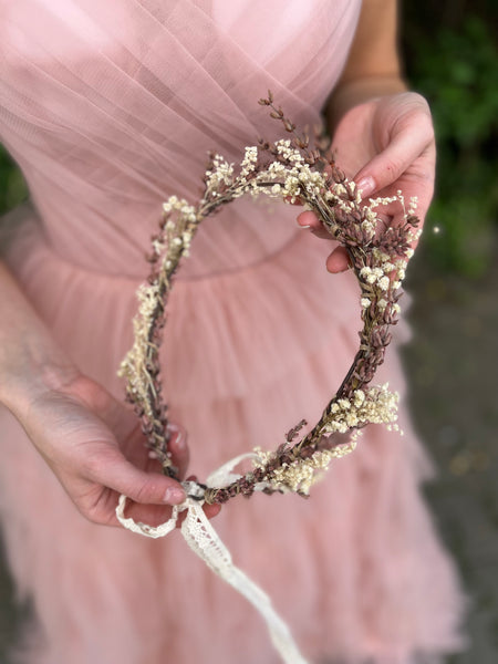 Natural baby's breath wedding hair crown