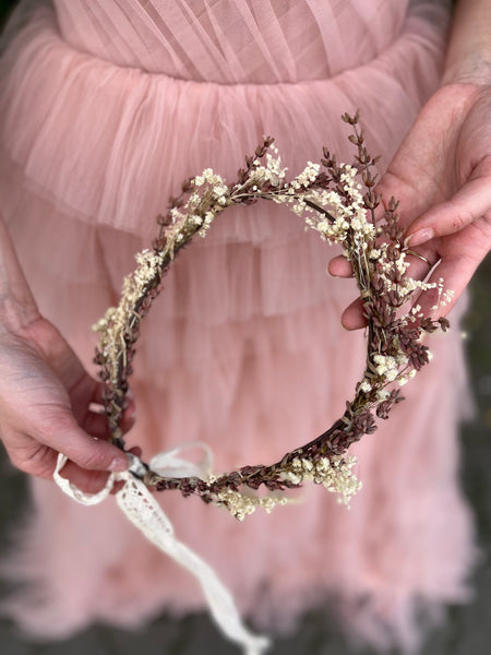 Natural baby's breath wedding hair crown