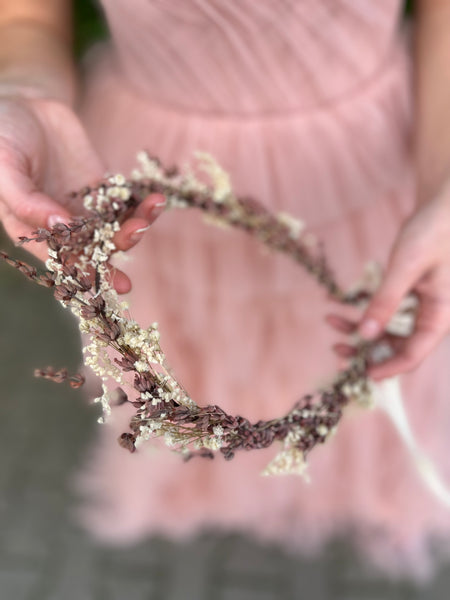 Natural baby's breath wedding hair crown