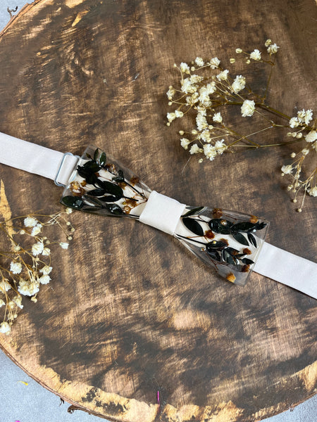 White and greenery resin bow tie