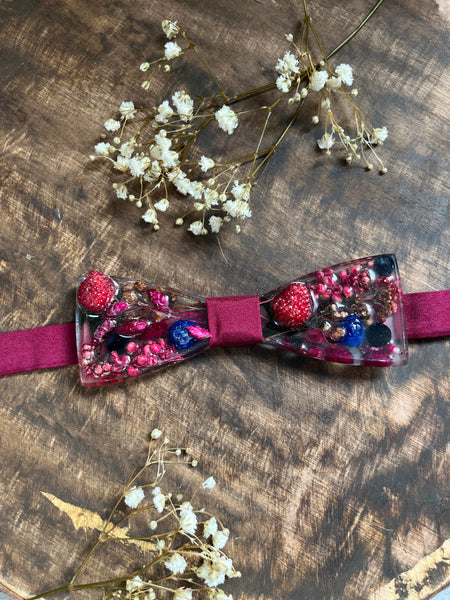 Raspberry flower resin bow tie