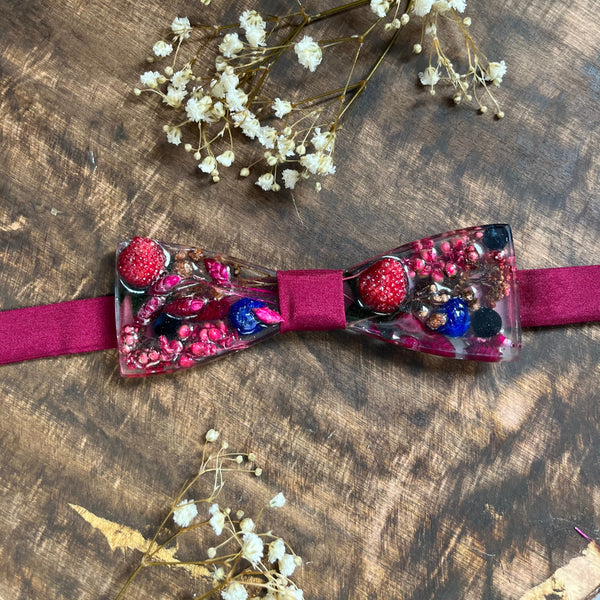 Raspberry flower resin bow tie