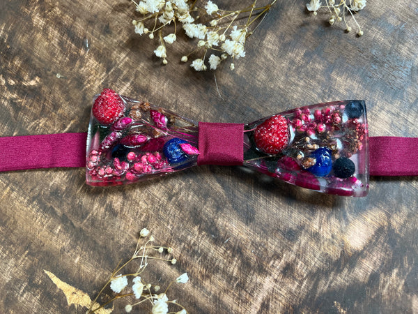 Raspberry flower resin bow tie