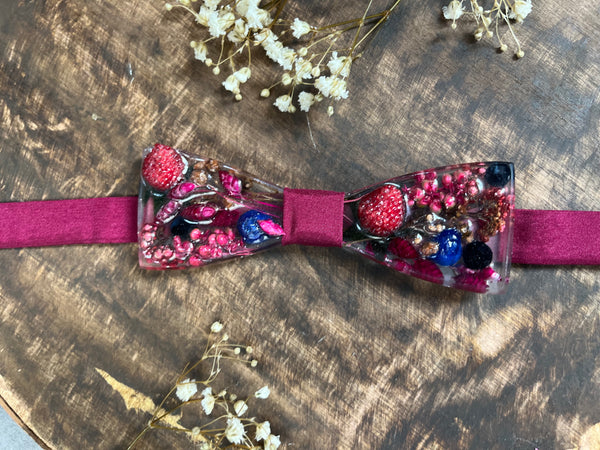 Raspberry flower resin bow tie