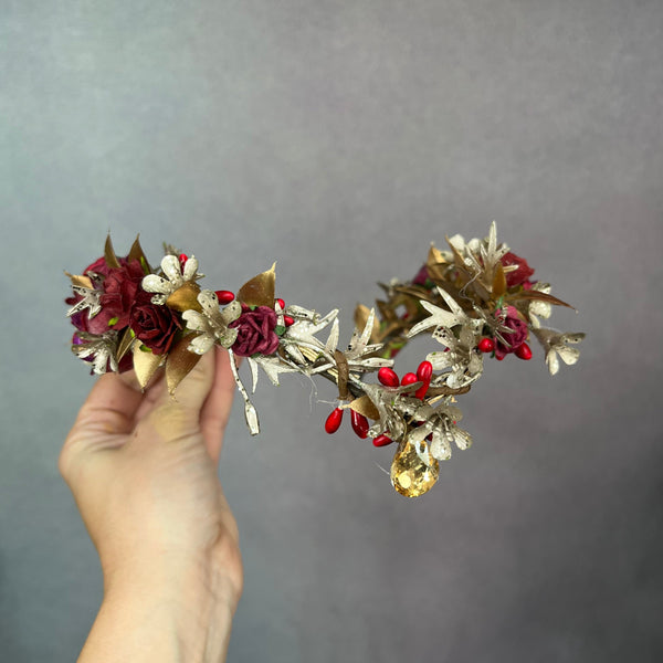 Golden and burgundy elven flower tiara