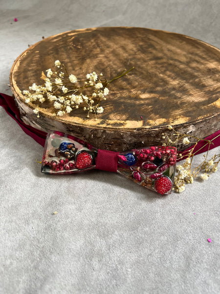 Raspberry flower resin bow tie