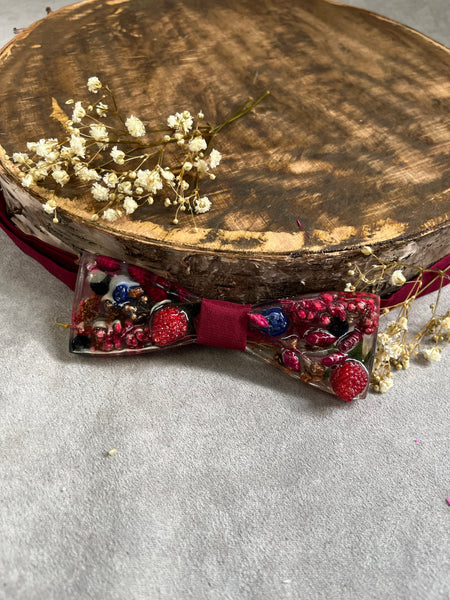 Raspberry flower resin bow tie
