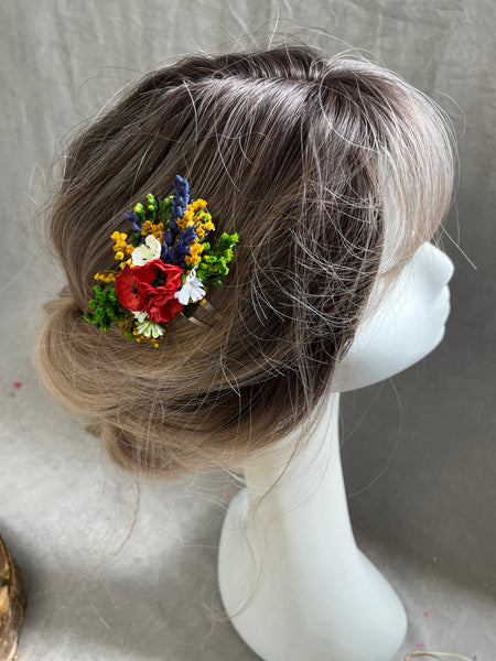Poppy and lavender flower hair clip