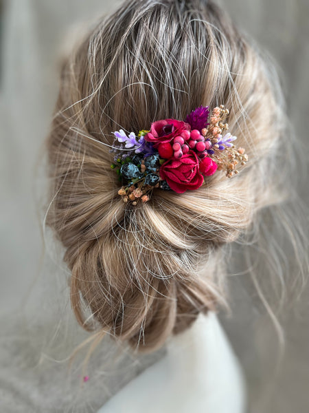 Red flower hair clip with red roses