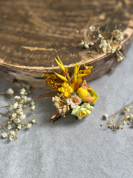 Yellow flower hair clip for flower girl