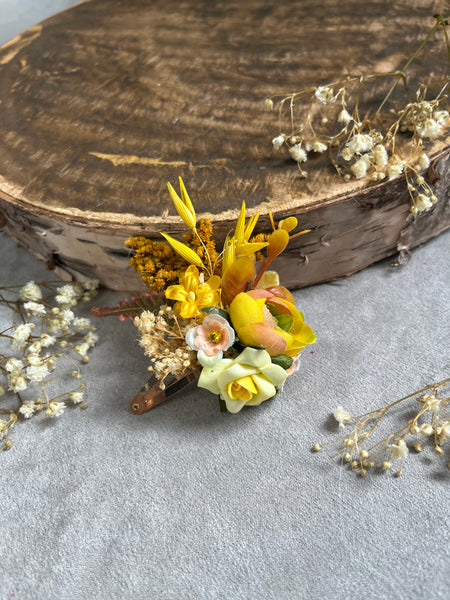 Yellow flower hair clip for flower girl