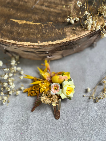 Yellow flower hair clip for flower girl