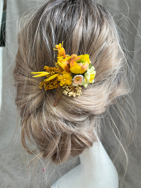 Yellow flower hair clip for flower girl