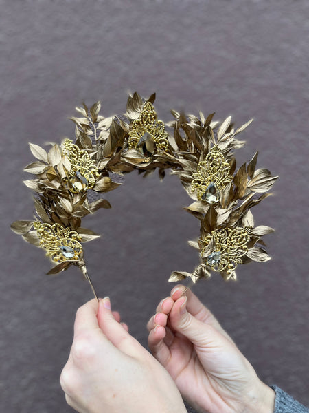 Golden and emerald flower crown