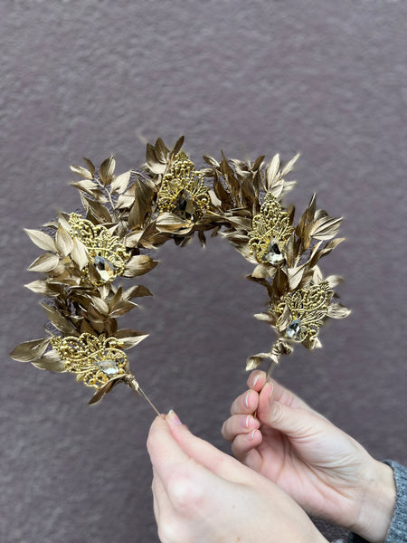 Golden and emerald flower crown