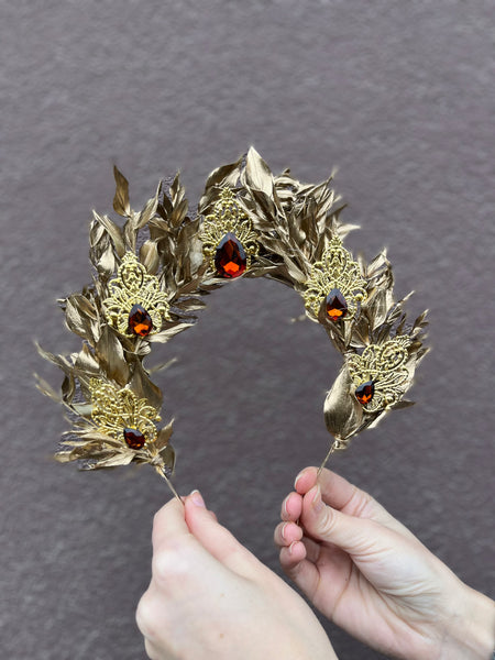 Golden and emerald flower crown