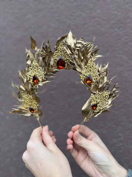 Golden and emerald flower crown