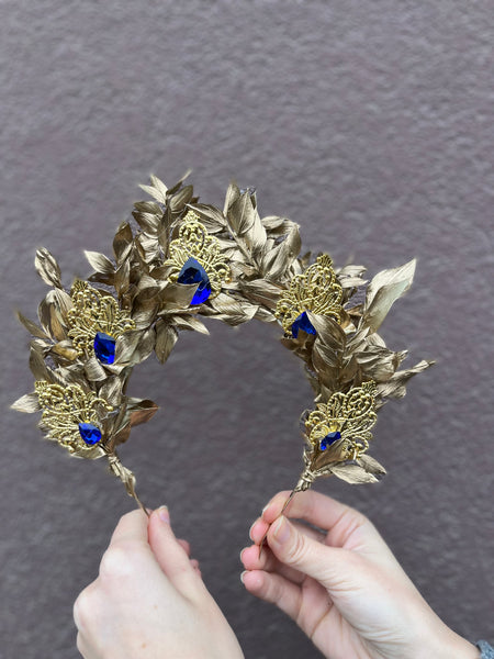 Golden and emerald flower crown