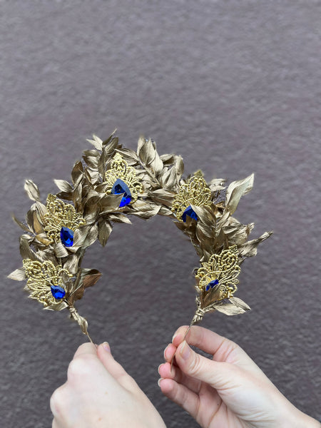 Golden and emerald flower crown