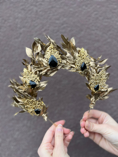 Golden and emerald flower crown