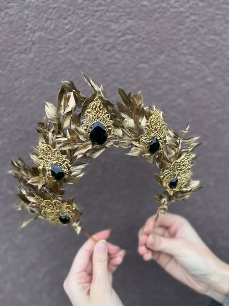 Golden and emerald flower crown