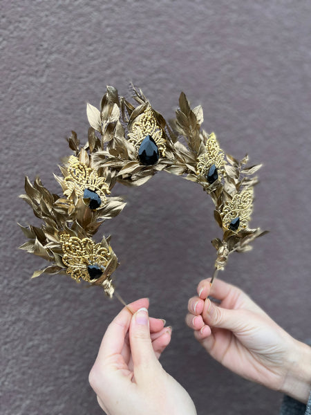 Golden and emerald flower crown
