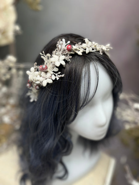 Winter flower half wreath with rose hips