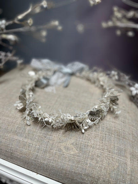 White winter flower hair wreath