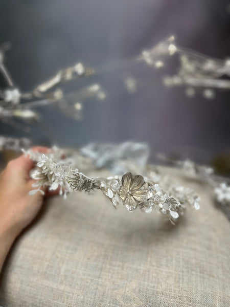 White winter flower hair wreath